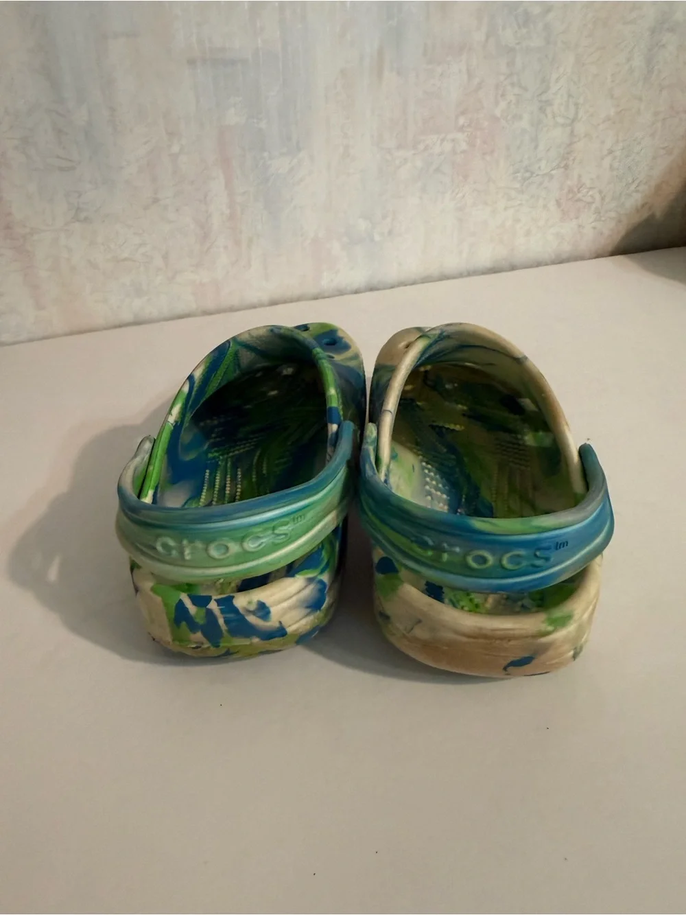 CROCS Kids Tie-Dye Clogs in Blue & Green, Casual, Comfortable, Easy Clean, Jr 1